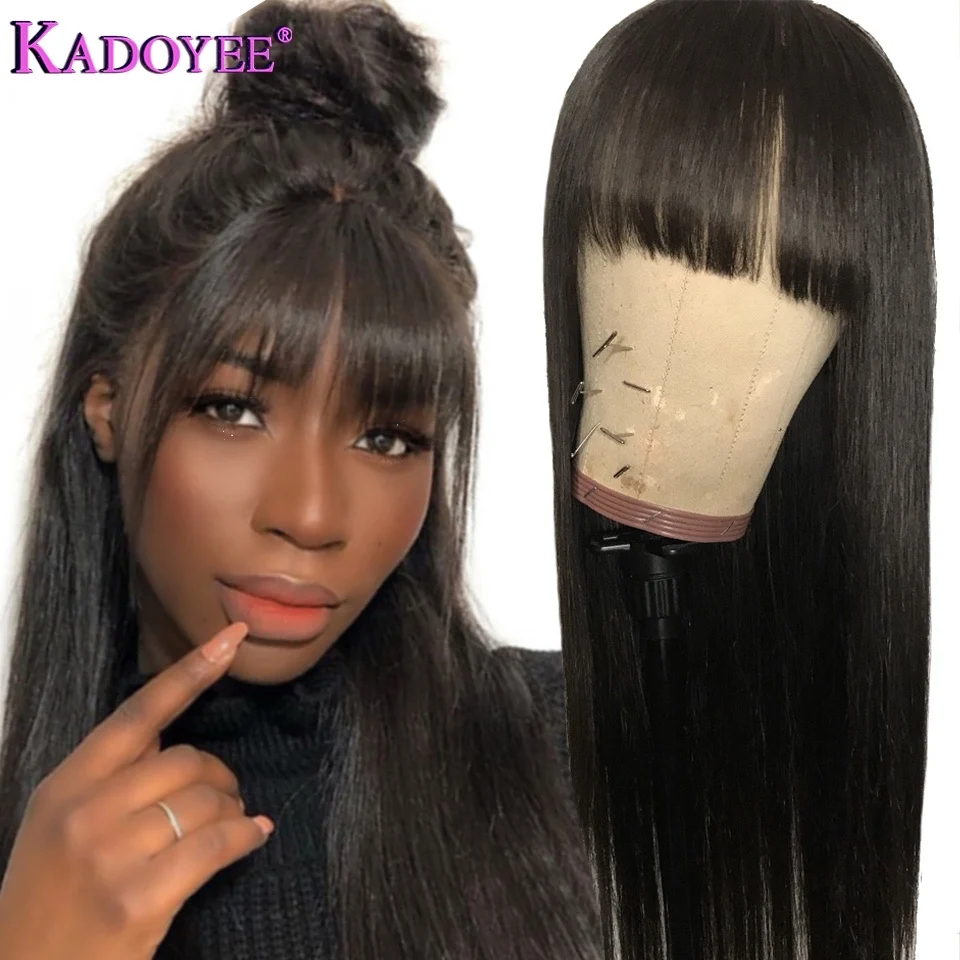 Straight Human Hair Wigs with Bangs 13x4 Lace Front Wig with Bangs Human Hair Bob Wig Brazilian Remy Hair Lace Wig for Women