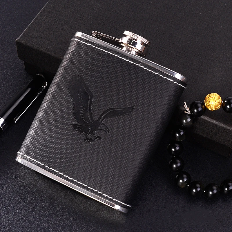 Eagle Embossed Stainless Steel Wine Pot PU Leather Surface Hip Flask Portable Travel Whiskey Alcohol Bottle Liquor Bottle