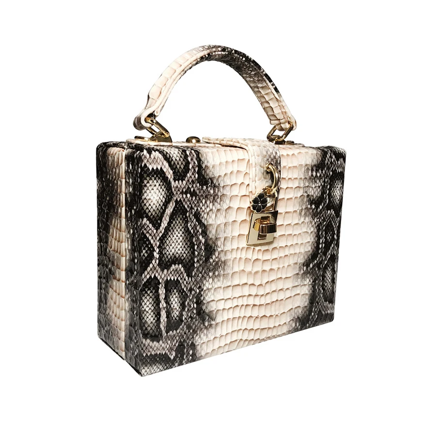 Snake Print Box Handbag Women Serpentine Lock Small Square PU Evening Clutch Shoulder Bag Ladies Dinner Party Purse Personality