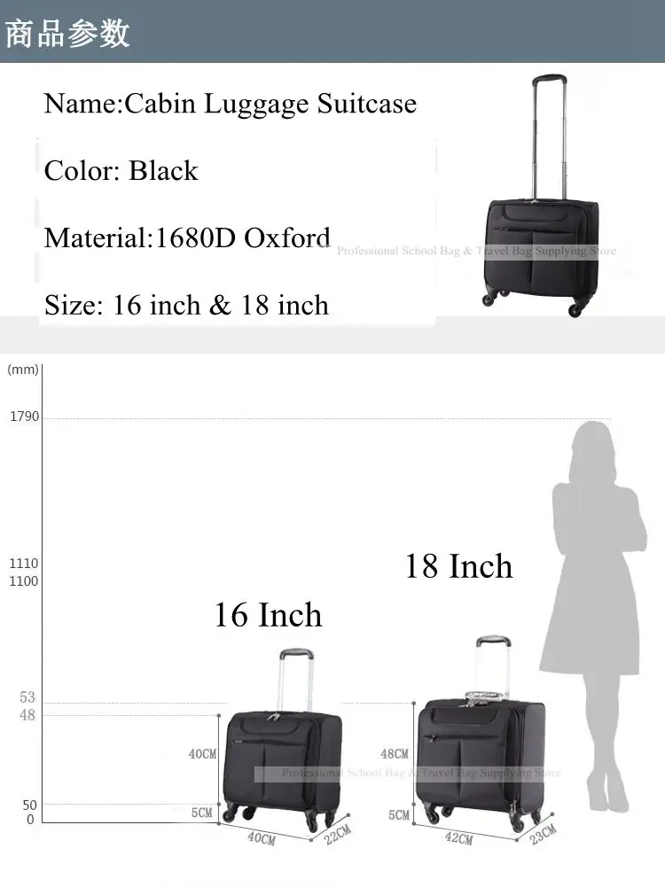 Oxford-Valise à Roulettes pour Homme, Cabine de 18 Pouces, 16 Pouces