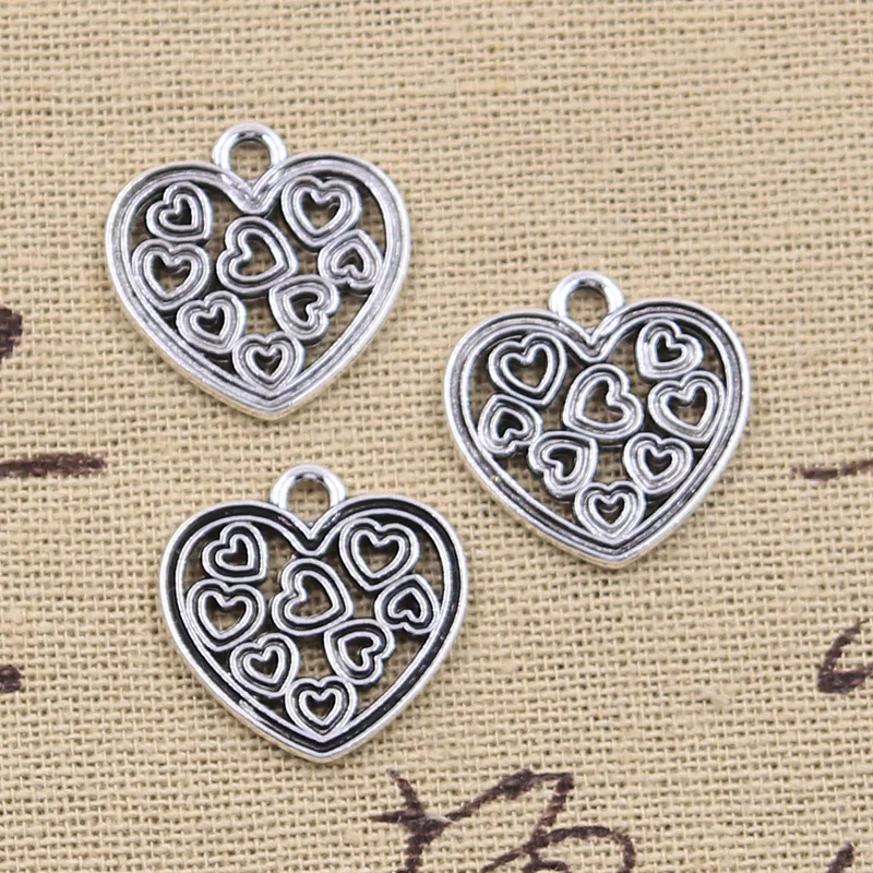 20pcs Charms Hollow Heart 19x19mm Antique Silver Color Pendants DIY Crafts Making Findings Handmade Tibetan Jewelry