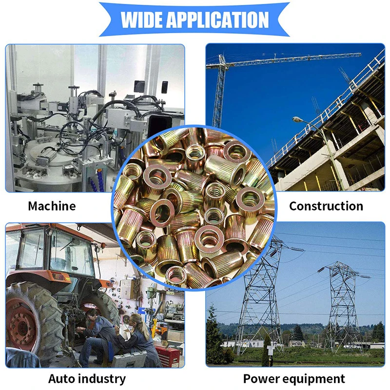 Rivet Nut M3 M4 M5 M6 M8 M10 M12 Flat Head Threaded Rivet Insert Nutsert Carbon Steel Color Zine Knurled Nuts Rivnut