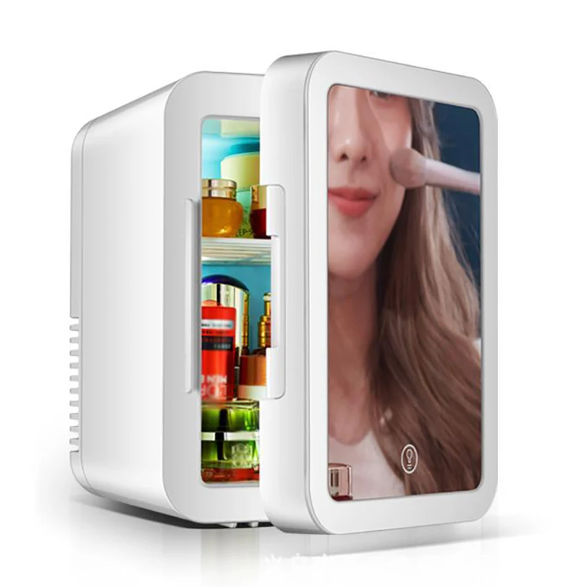 8L Portable Refrigerator Mini Makeup Fridge Home Car Dual Use Portable Skin Care Refrigerator Digital Mirror Surface Led Light