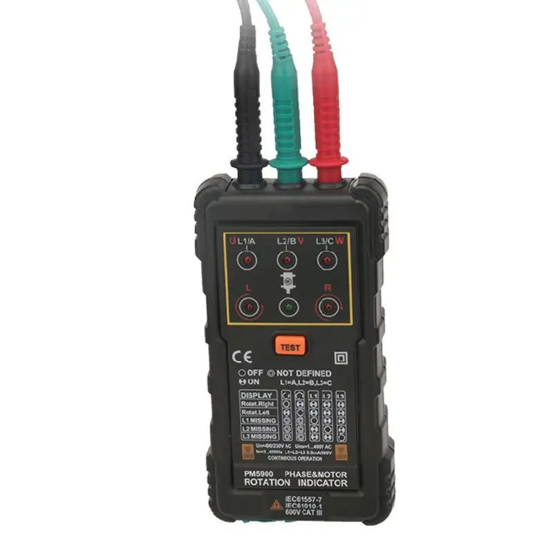 Motor Rotation Tester PM5900 Portable Handheld Three Phase Motor Rotation Indicator Tester Non-contact 3 Phase Rotation