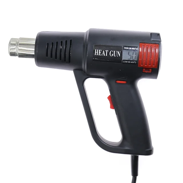 Pistolet na gorące powietrze 2000W Wysokiej jakości czarny cyfrowy wyświetlacz typu pokrętło Moc suszarki do włosów Termokurczliwa folia samochodowa Narzędzie do naprawy 220