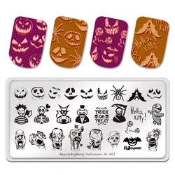 BeautyBigBang Halloween XL-001 Stamping Plates Devil Pumpkin Zombies Image Stainless Steel Stencil Nail Art Stamp Template