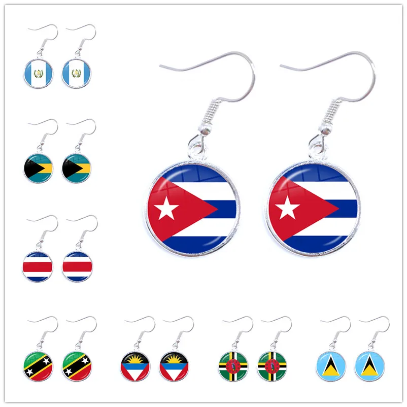 Guatemala,Bahamas,Cuba,Costa Rica,The Federation of Saint Kitts and Nevis,Antigua and Barbuda National Flag Glass Drop Earrings