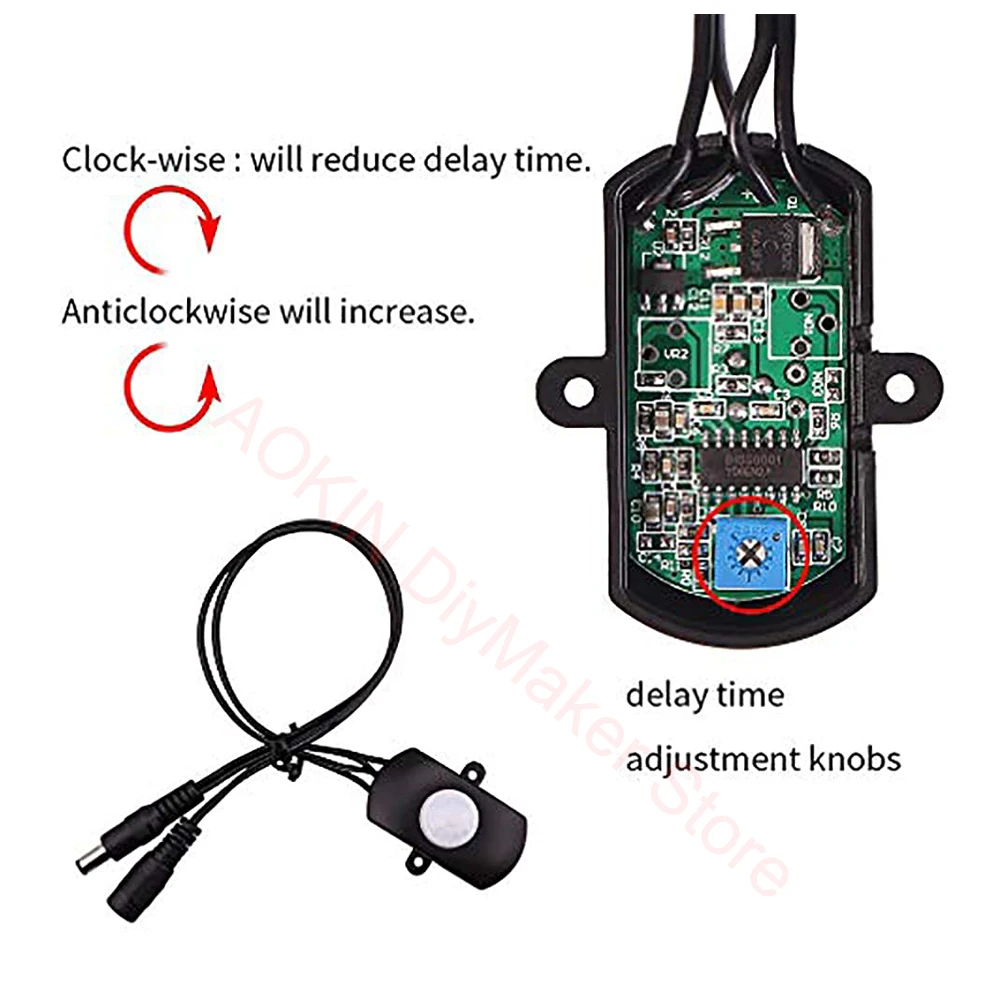 Motion Timer Function Sign Control PIR Motion Activated Sensor Switch with DC Coupler Cable for LED Strip Light