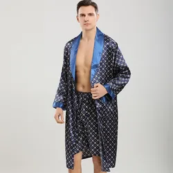 Men Robe Sets Satin Kimono Gown Male Sleepwear Bathrobe Faux Silk 2PCS Robe&Shorts Suit Casual Nightwear Lounge Wear Homewear