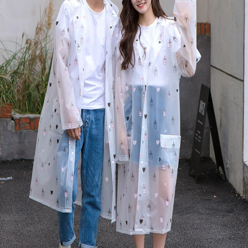 Transparent Raincoat Rain Coats Long Big Size Cloak Poncho Women Men's Waterproof Cute Cartoon Printing Clear Rain Jacket Cover