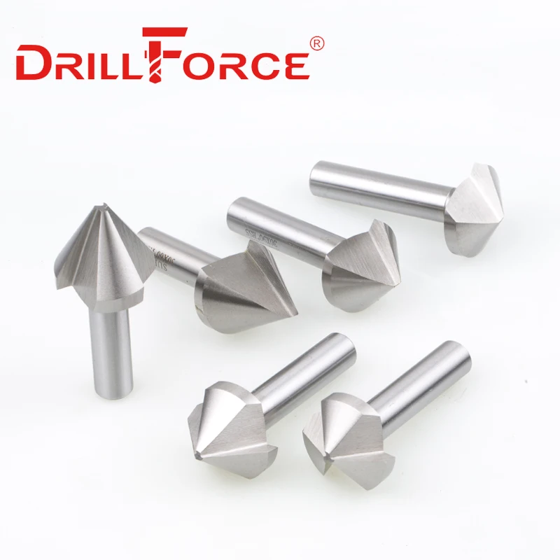 Drillforce-broca avellanadora HSS M2 de 4,5-60mm, 1/3/6/8 flautas, cortador de biselado de 60/90/120 grados
