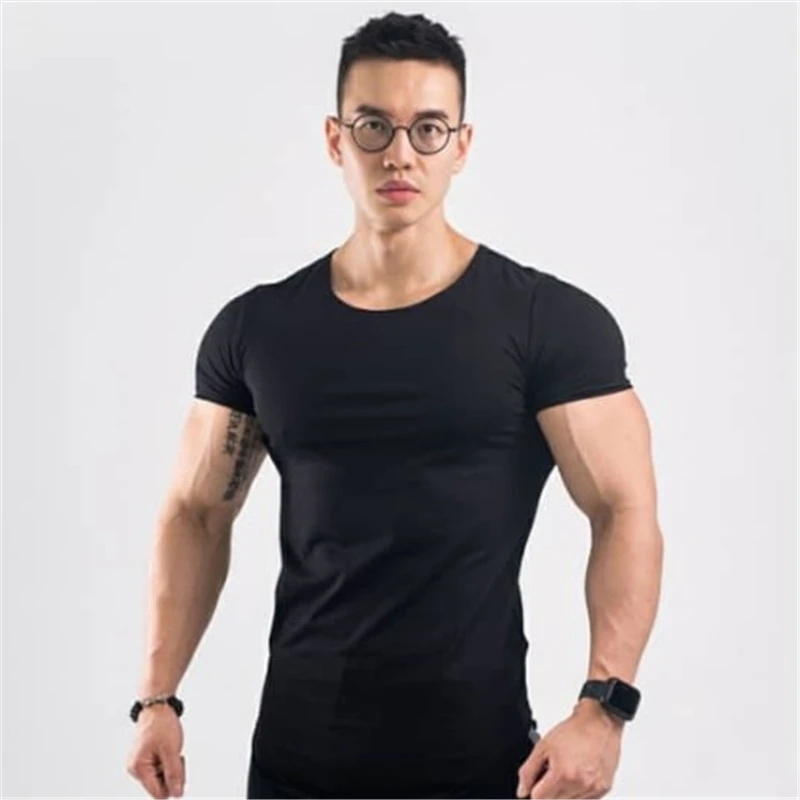 Men Cotton Short sleeve Gym Muscle movement Skinny New Summer Fitness Bodybuilding Male Casual O-Neck Tee shirt Tops Clothing