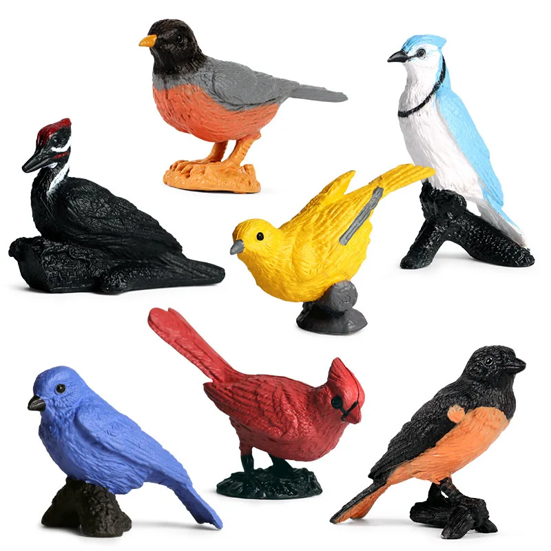 7pcs Simulation Bird Animal Model Sets Oriole Woodpecker Robin Action Figures Early Educational toys for children Christmas gift