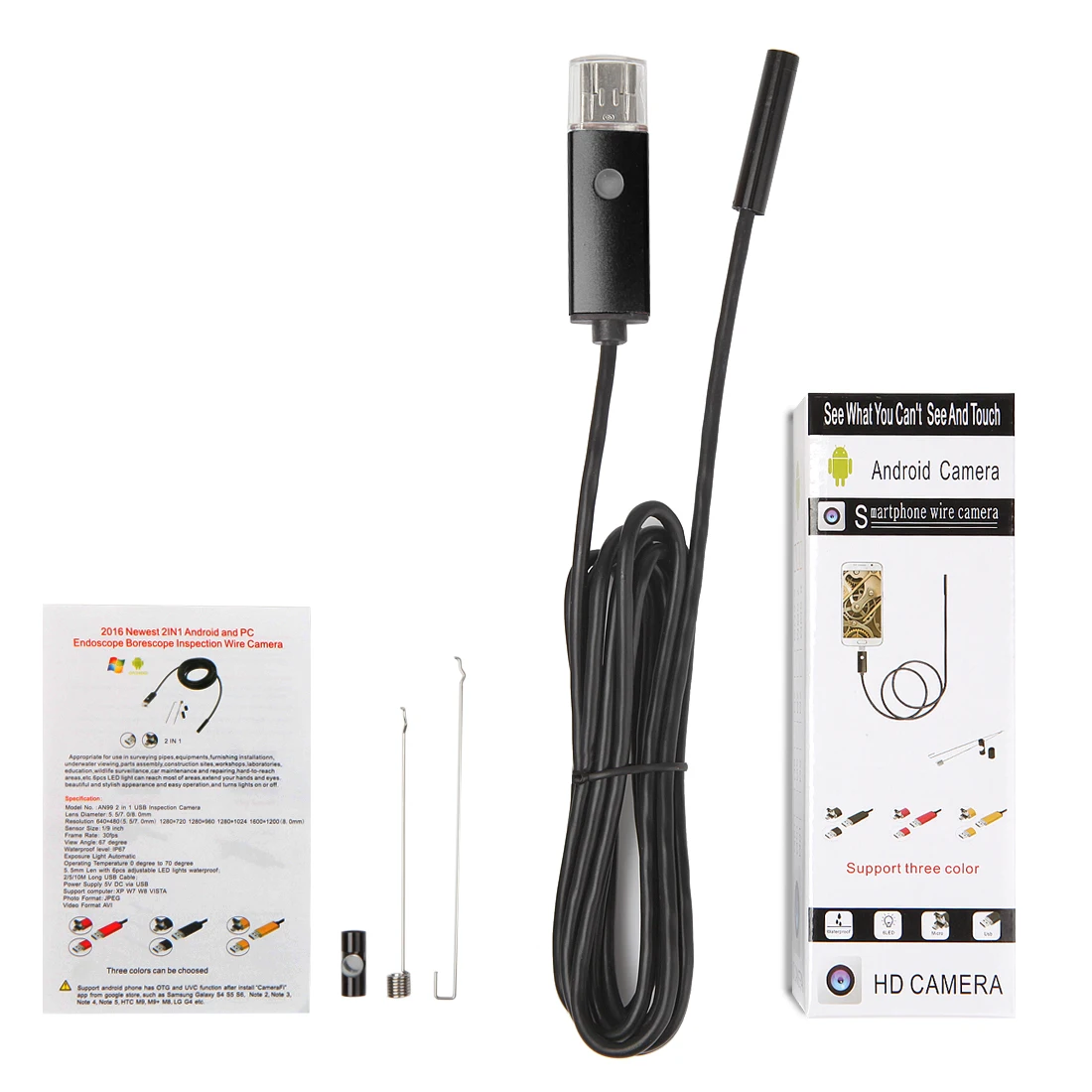 7MM 2in1 USB Endoscope Camera for Android &Computer Water-proof IP66 CMOS Borescope Inspection  Digital Microscope Otoscope