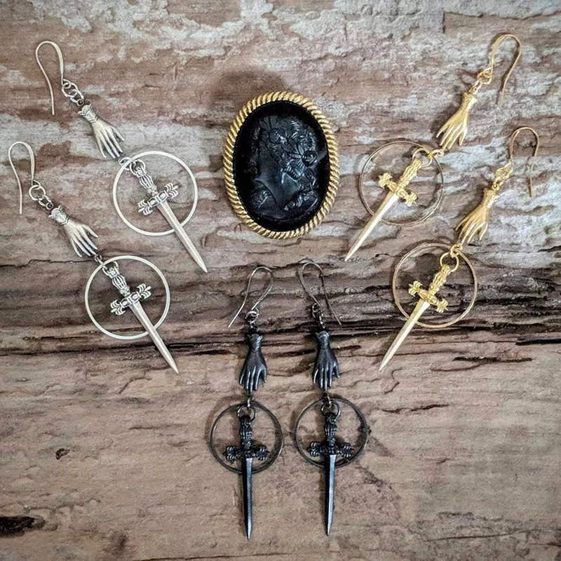 Spooky,Sword Earrings,Silver Plated,Gold,Goth, Jewelry, Witchy,Oddities,Black,Gothic,Gift,Victorian,Dramatic,Dagger