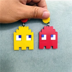 Classic Pixel Man Dangle Earrings for Women Red Yellow Blue Face Game Cartoon Acrylic Jewelry