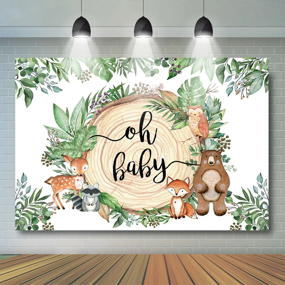 Woodland Birthday Backdrop Wild One Greenery Wreath Fox Bear Backdrops Safari Jungle Kids 1st Birthday Photography Background