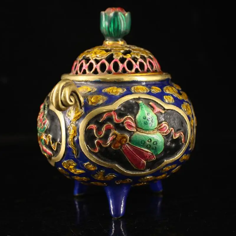 

Tibet Nepal old Cloisonne copper bead enamel painted Cloud incense furnace Incense Burner/Holder Incense Incensory