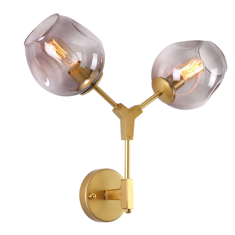 

Modern LED Wall Light Double Heads Bedside Glass Ball Wall Lamps LED E27 Lighting Fixture Gold Wall Sconce Black Wandlamp