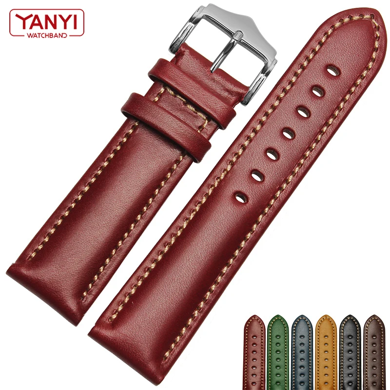 Genuine leather bracelet handmade watchband 18 21 20mm 22mm watch band green blue color Wrist watch strap wristwatches wholesale