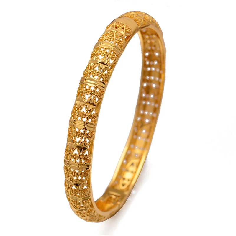 24K 1pcs Dubai Wedding Bangles For Women Man Ethiopian Jewelry Gold Color Africa Bracelets Women Arab Birthday Jewelry Gifts