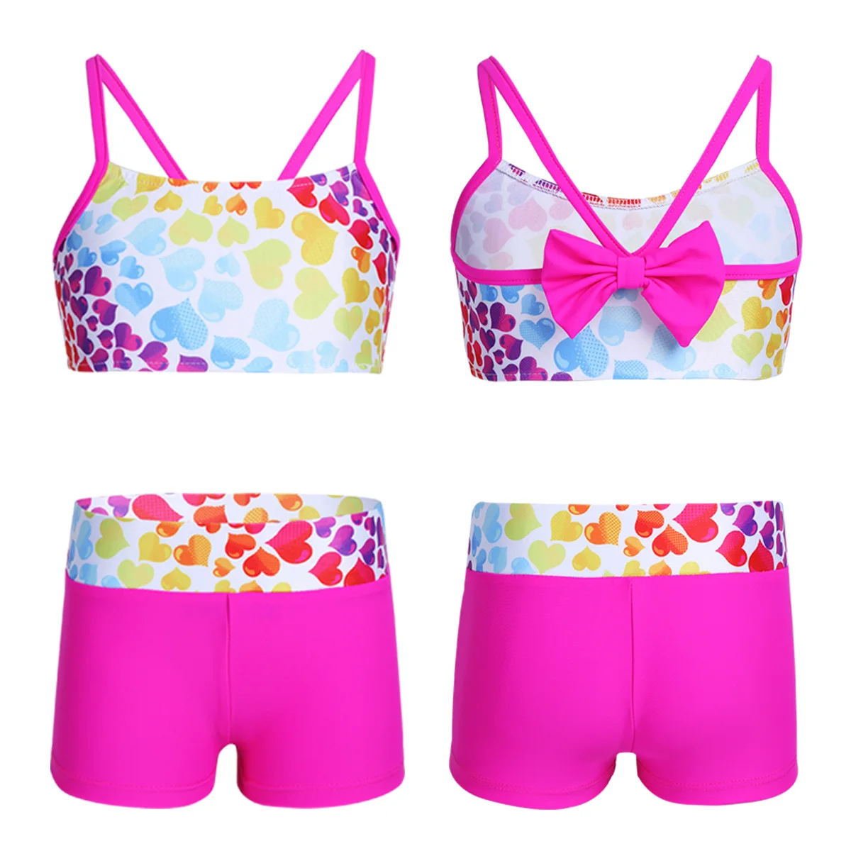 

2Pcs Kids Girls Tankini Bowknot Back Sport Style Swimsuit Print Swimwear Bathing Suit Bikini Set Tops+Shorts Bottoms Beachwear