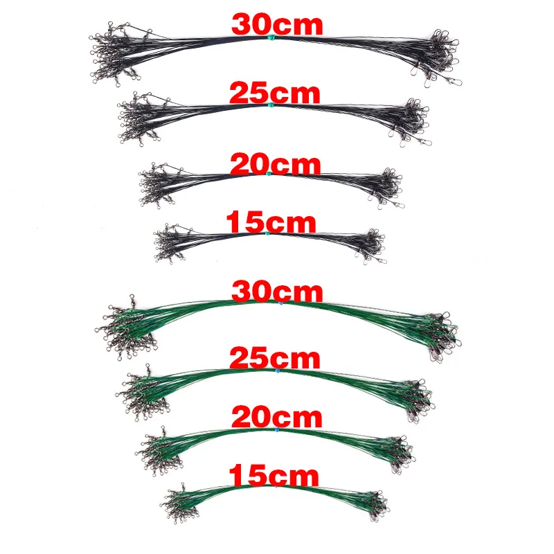 10PCS Luya Bait Line Anti-Bite Steel Steel Front Wire Leader with Swivel Fishing Accessory Lead Core Leash Gear 15C-30CM