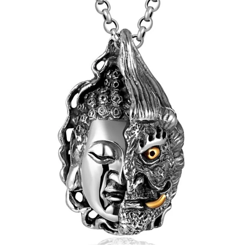 Personality Buddha Demon Pendant Necklace For Men Jewelry Fashion 925 Silver Necklace Male Anniversary Accessories Buddhist Gift