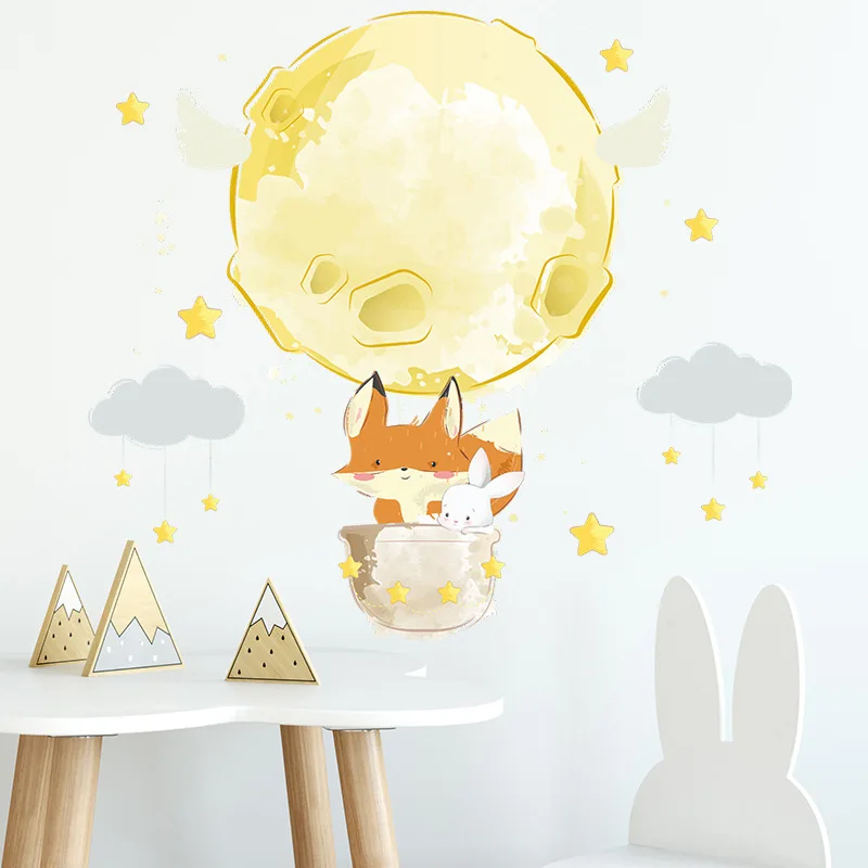 

Cute Fox Bunny Wall Sticker Child Kids Room Bedroom Home Decoration Wallpaper Living Room Background Decor Beautify Stickers
