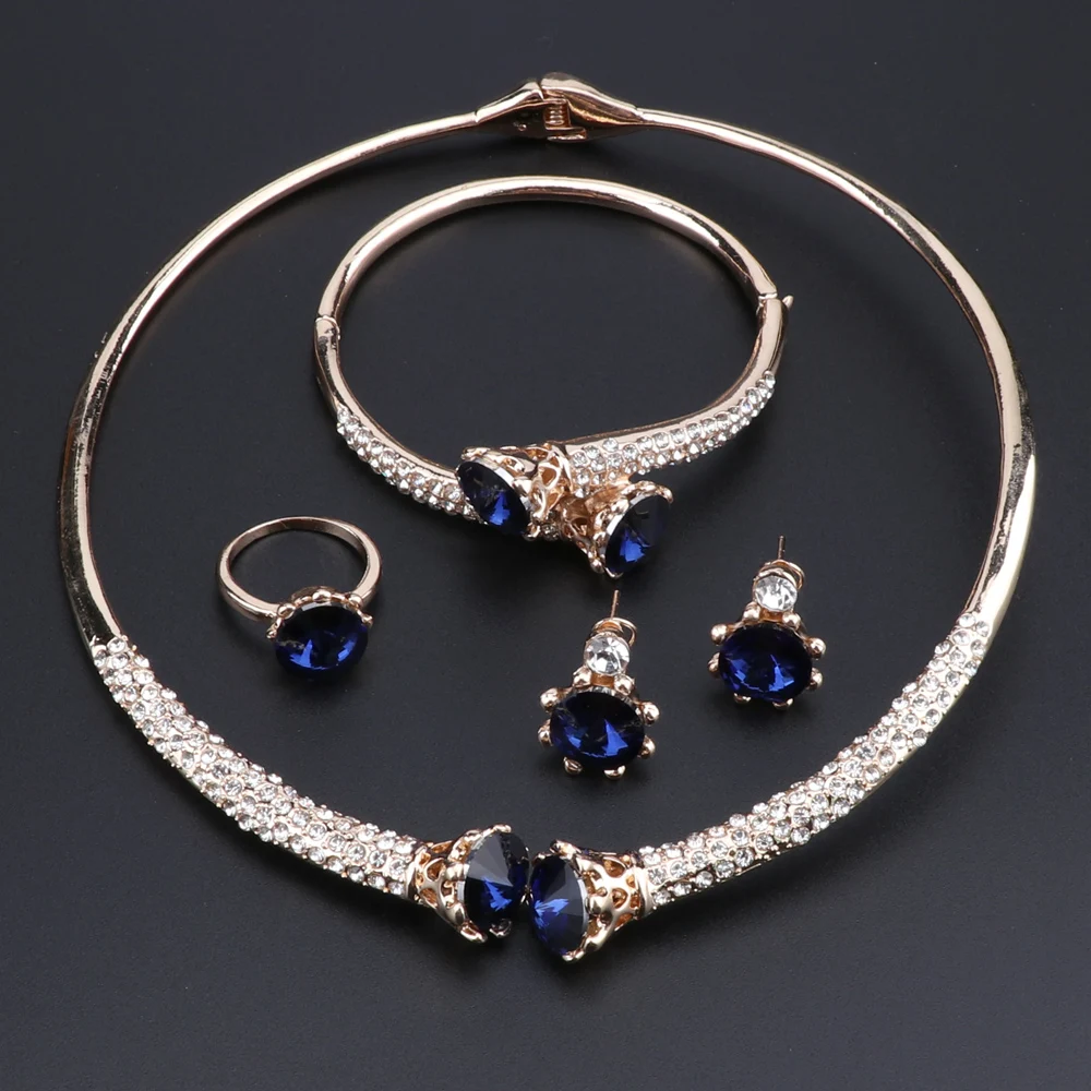 CYNTHIA Nigerian Wedding Bridal African Gold Color Jewelry Set Dubai Necklace Bracelet Earrings Ring Set
