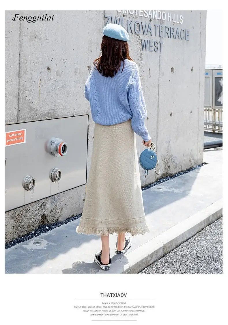 Stylish Women Tassels Sweater Skirts 2021 New High Waist Loose Female Knitted Autumn Winter