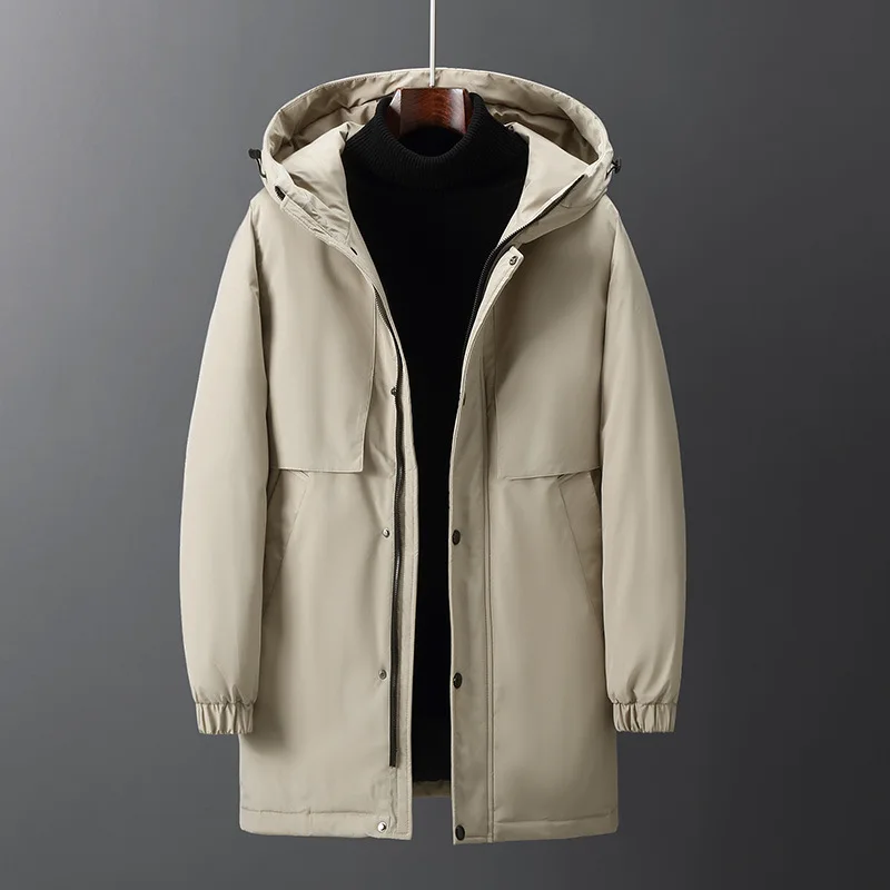 Chaqueta gruesa de alta calidad para hombre, ropa con capucha de longitud media, abrigo de plumón de pato Blanco cálido, abrigos de invierno,