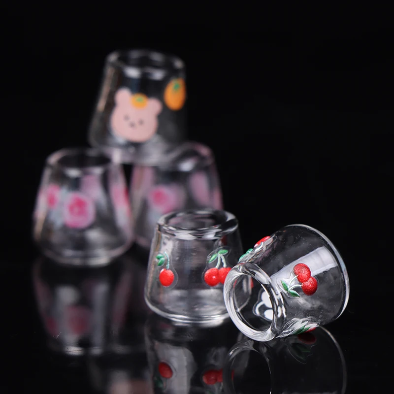 4pcs/set 1/12 Dollhouse Miniature Cartoon Clear Glass Cup Model Simulation Kitchen Furniture Toys For Doll House Decoration