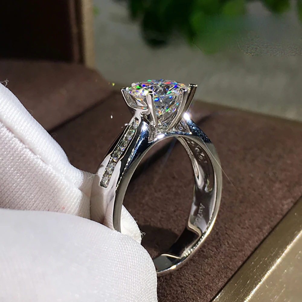 Custom Solid 14K Au585 White Gold Women Wedding Party Engagement Ring 1 2 3 4 5 Carat Round Moissanite Diamond Ring Trendy