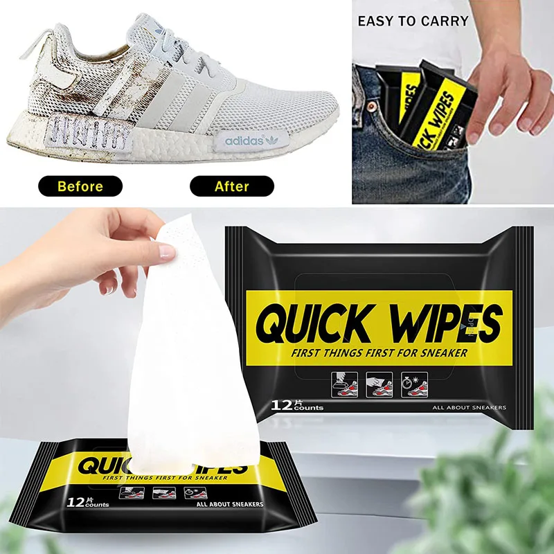 12Pcs/Bag Disposable Shoe Wipes Small White Shoe Artifact Cleaning Care Wipes Sneakers Cleaning Quick Wet Wipes