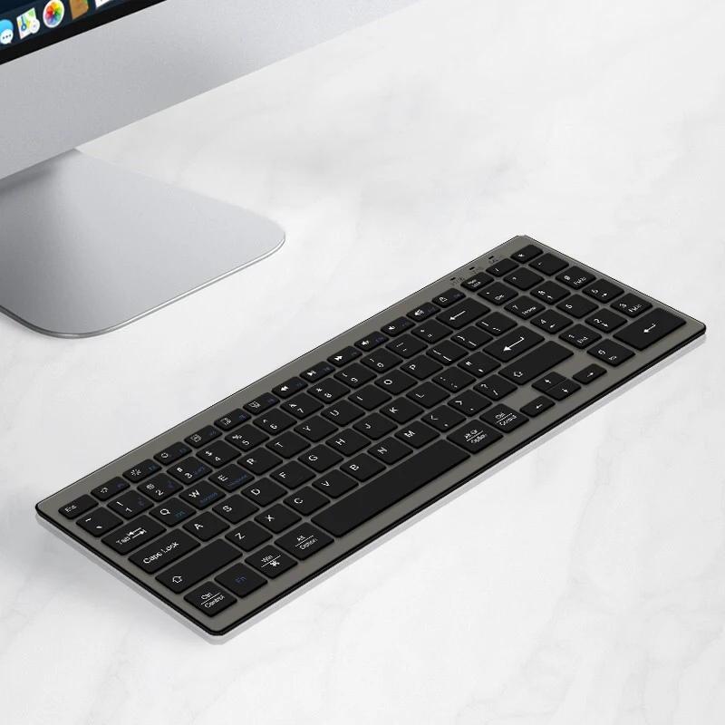 Klawiatura bezprzewodowa AJIUYU Klawiatura dla wielu urządzeń Ultra cienka cicha, pełnowymiarowa klawiatura Bluetooth do notebooka Laptop PC Tablet iPad