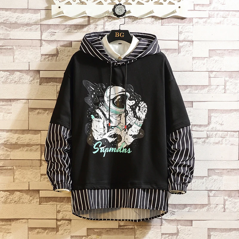 VERSMA Japanese Streetwerar University Catoon Print Hoodie Sweatshirt Men Stripe Stitch Kpop Women Sweatshirts For Best Friends