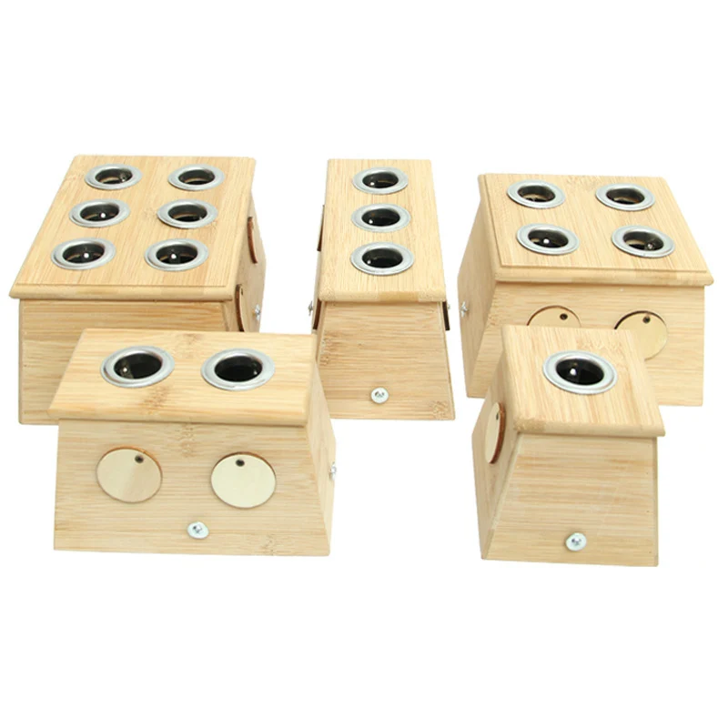 Chinese Mugwort Leaf Burning Holder Single Holes Bamboo Wood Moxa Box For Acupuncture Points Moxibustion Massage