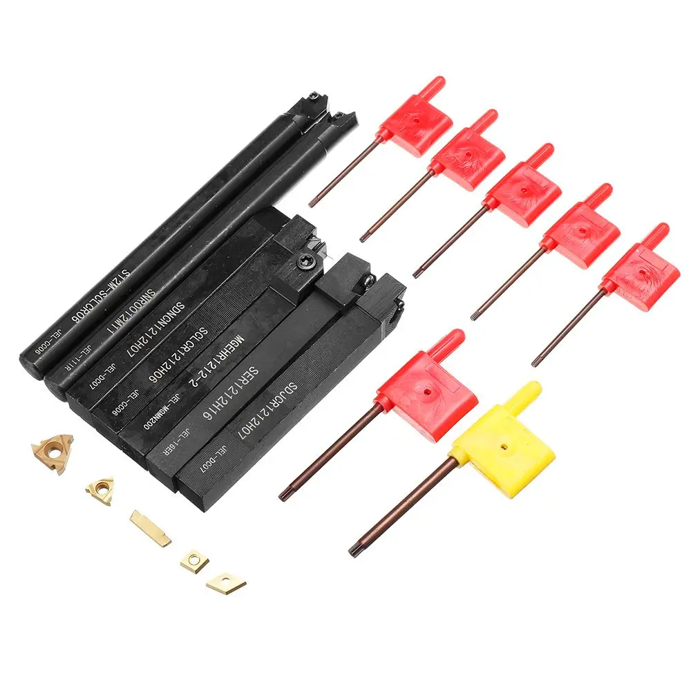 Drillpro 50 Buah Sisipan Karbida dengan 7 Buah 12Mm Gagang Alat Putar Bubut Batang DCMT070204 CCMT060204 MGMN200 Aksesori Alat