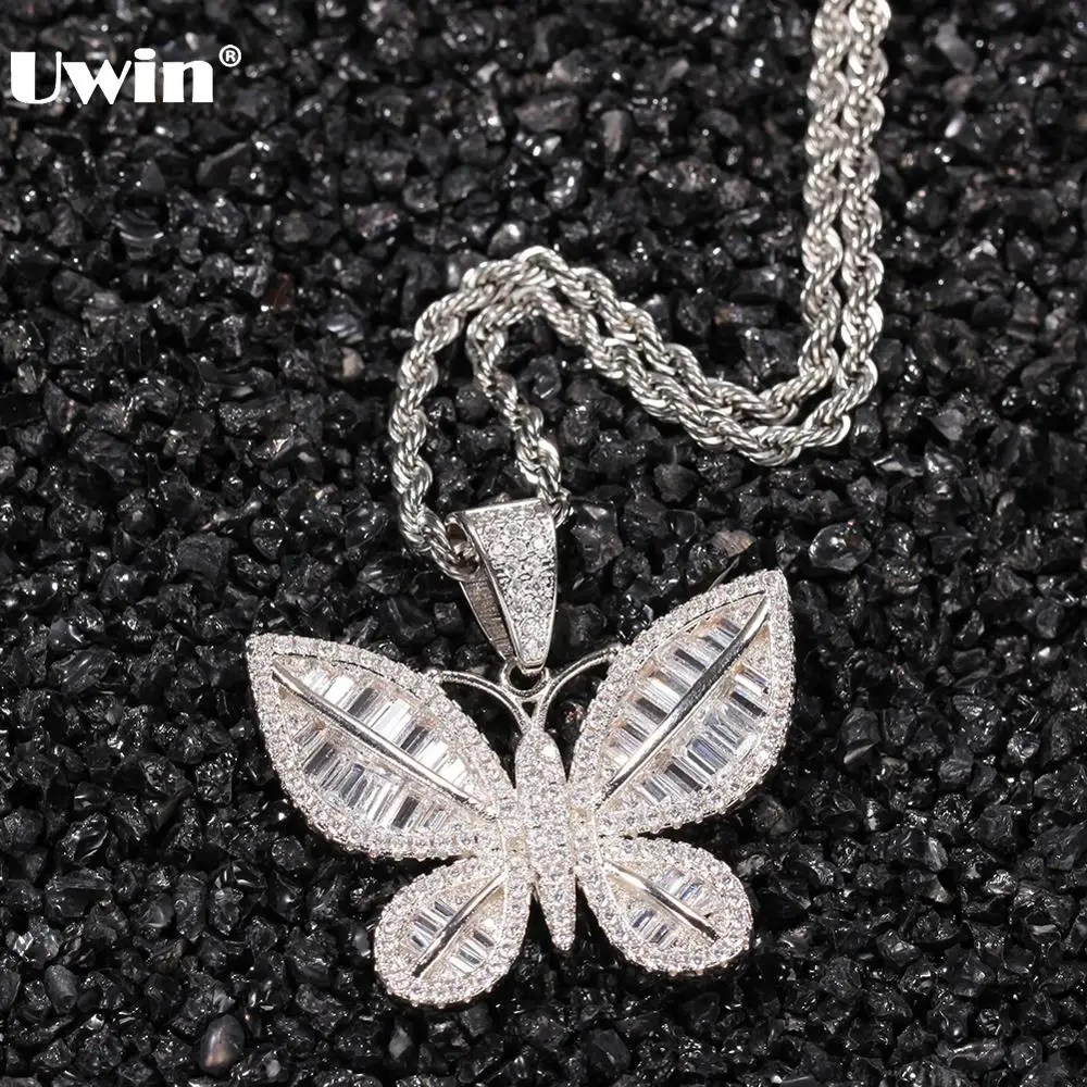 

UWIN Hiphop Jewelry Copper Butterfly Pendant Necklaces Iced Out Cubic Zirconia Charms Chic Accessories for Drop shipping Jewelry