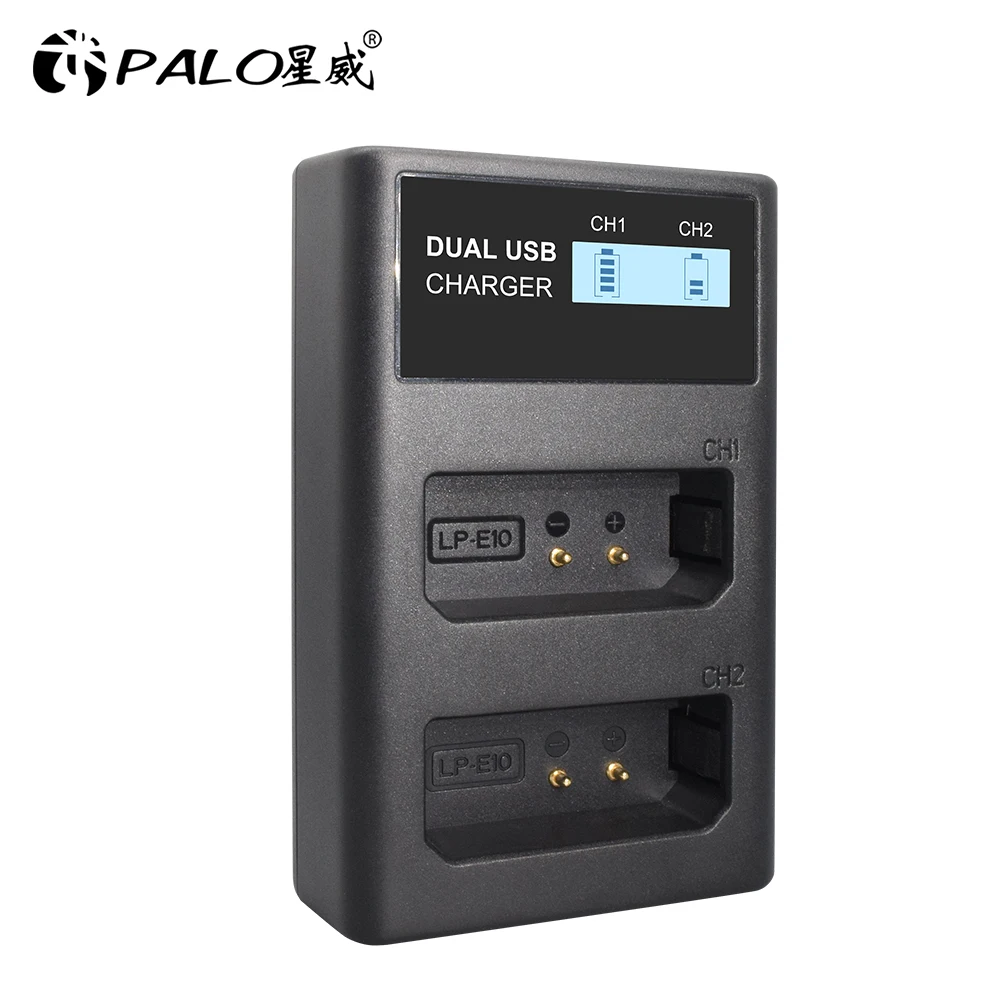 Palo lcd slot duplo LP-E10 lpe10 carregador de bateria usb carregador inteligente para lp e10 câmera bateria para canon eos rebel t3 t5 t6 bateria
