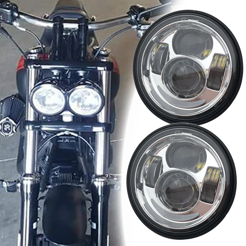 2PCS 5 inch Fat Bob Led HeadLight For H-arley Motorcycle For H-arley Dyna Fat Bob Dual Headlamp Double LED Headlights With DRL