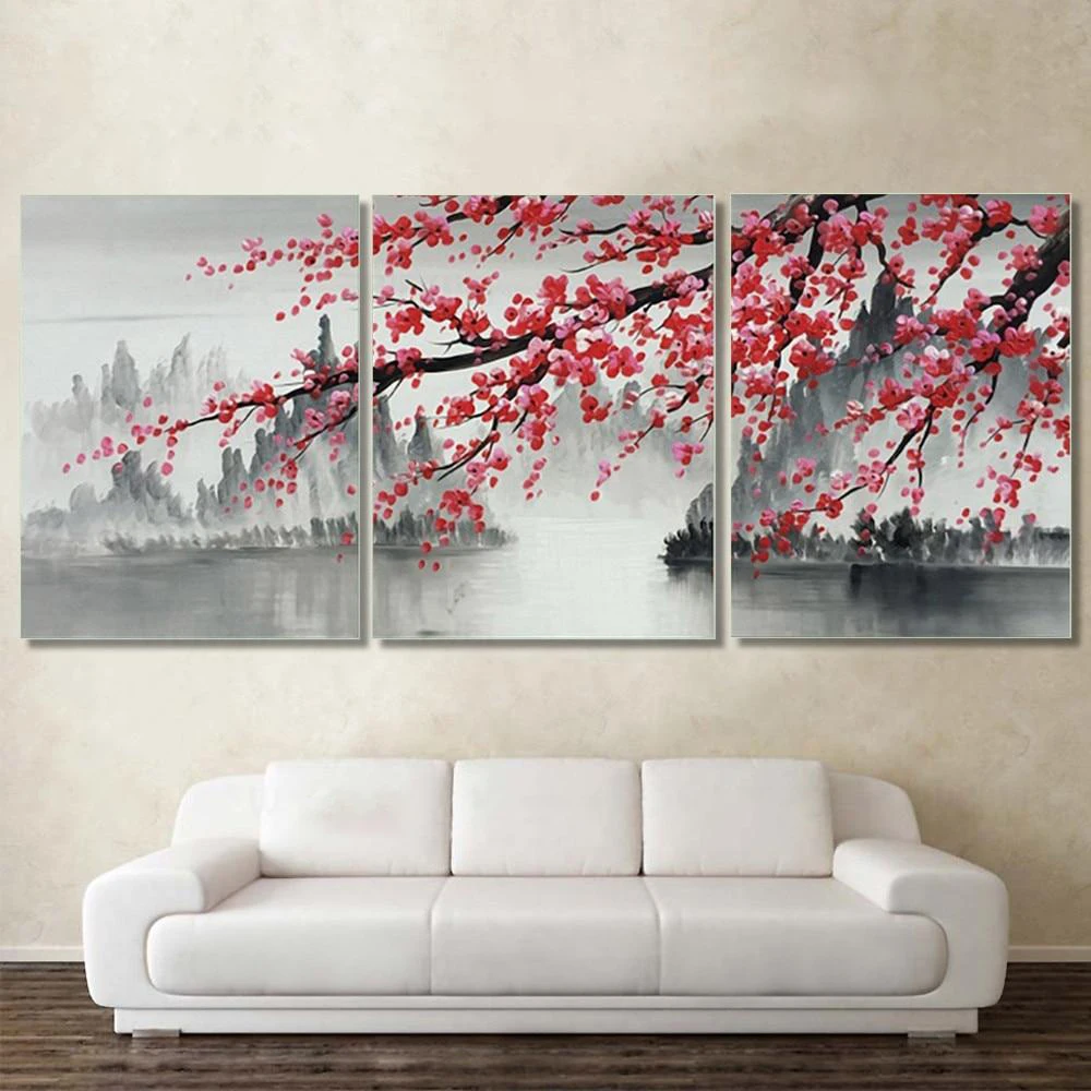 

3 Panel Chinese Style Plum Landscape Posters Wall Art Canvas Pictures Home Decor Modern Paintings Living Room Bedroom Decoration