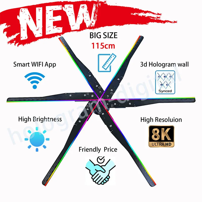 

1532 шт. светодиодный новые 2021 шесть лезвий 85 см Wi-Fi smart app голографический дисплей рекламы проектор 3d Голограмма светодиодный вентилятор