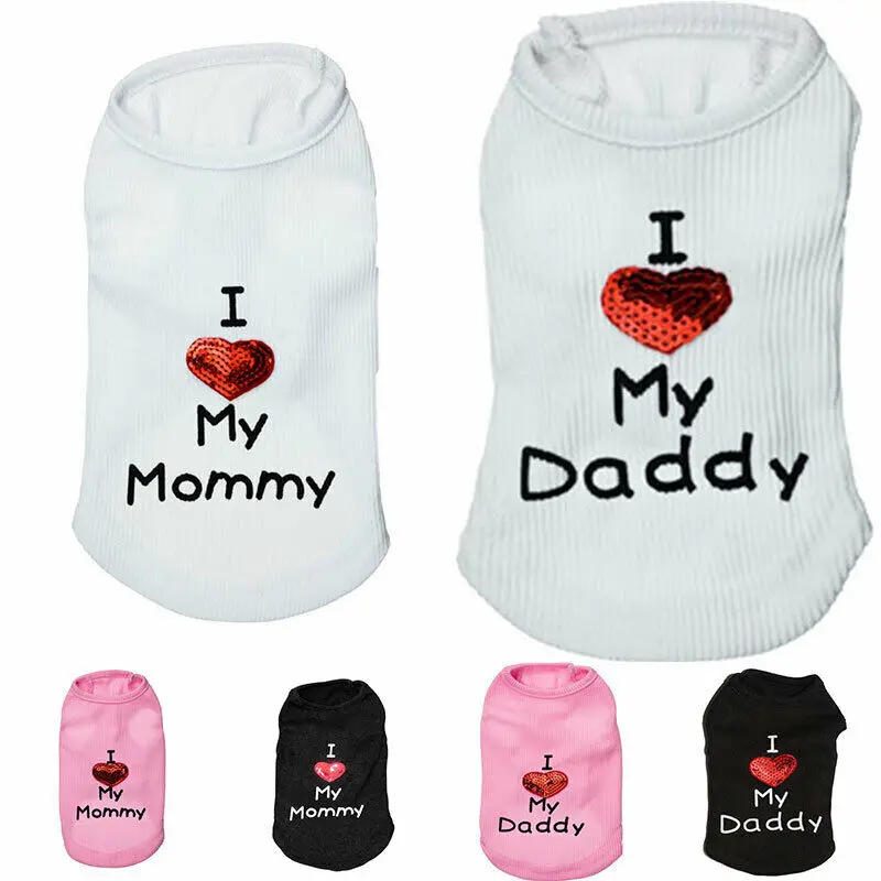 Dog Pet Clothes Summer Heart Letters Print Puppy Costumes I Love My Mommy Vest Sleeveless Puppy T-Shirts Apparel For Small Dogs