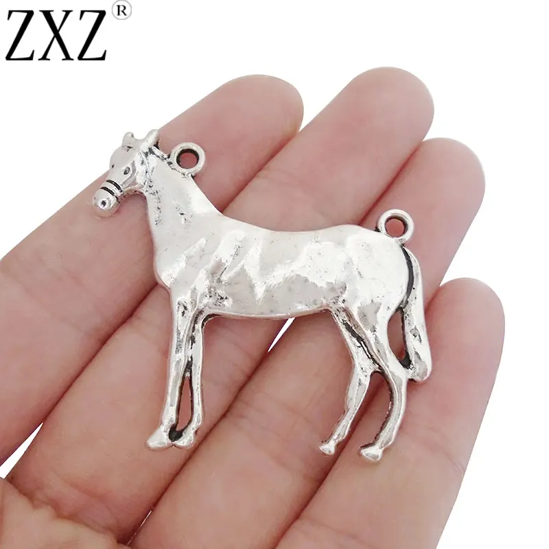 ZXZ 5pcs Hammered Animal Horse Charms Pendants Double Holes for Necklace Jewelry Making Findings 49x42mm