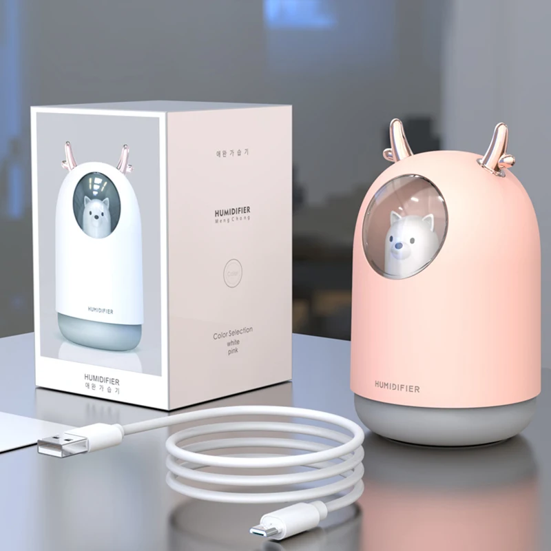 Humidificateur d'air USB à brume fraîche à ultrasons pour animaux de compagnie, diffuseur d'huile aromatique, lampe LED, document romantique, appareils ménagers, mignon, 300ml