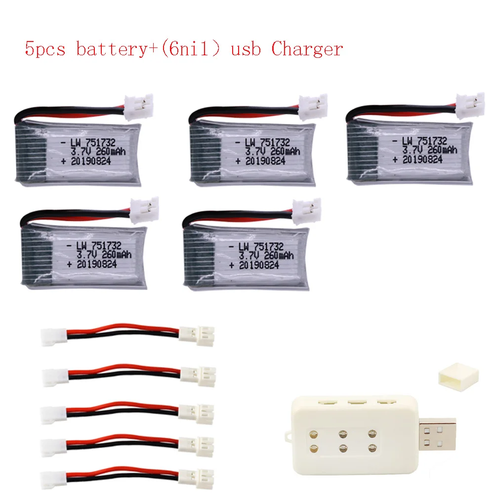 Upgrade 3.7V 260mAh lipo battery and USB Charger For H36 E010 E011 E012 E013 Drone for Furibee F36 RC Quadcopter Drone Parts 25c