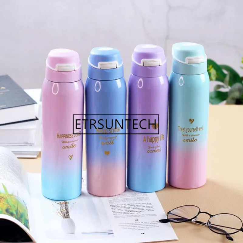 20pcs Portable 450ml Water Bottle Gradient Insulated Cup With Straw Stainless Steel Cup Mugs Coffee Straight Cups