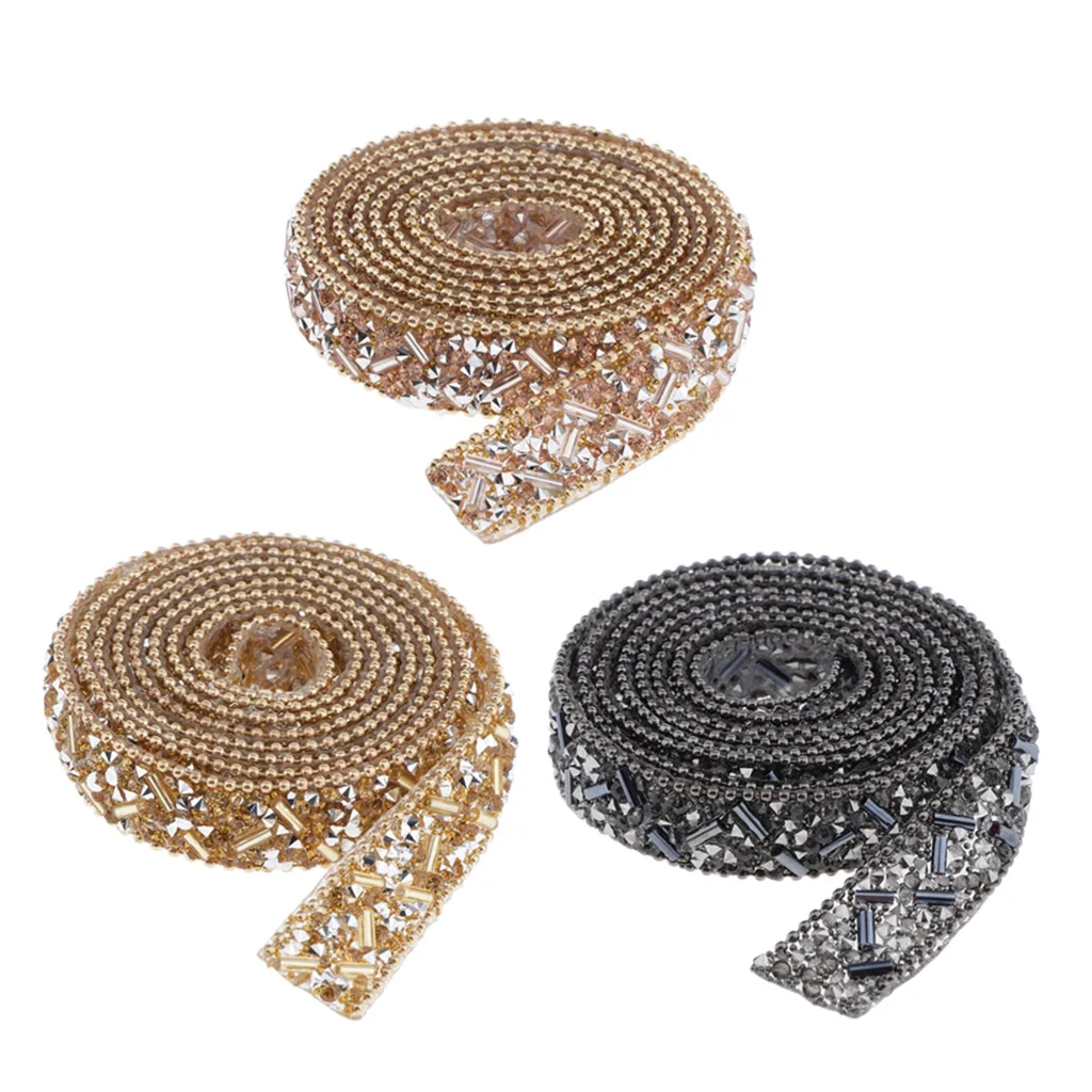 1 Roll Rhinestone Ribbon Crystal Beaded Sewing Trim Bag Dress Applique Birthday Wedding DIY Party Decor, with Glue on the Back